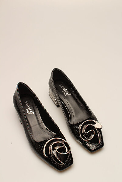 İDİL SİYAH KROKO RUGAN TAŞLI KADIN TOPUKLU