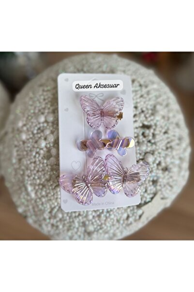 QUEEN AKSESUAR 3-компонентен комплект лъскави щипки за коса с холограмен пепе...