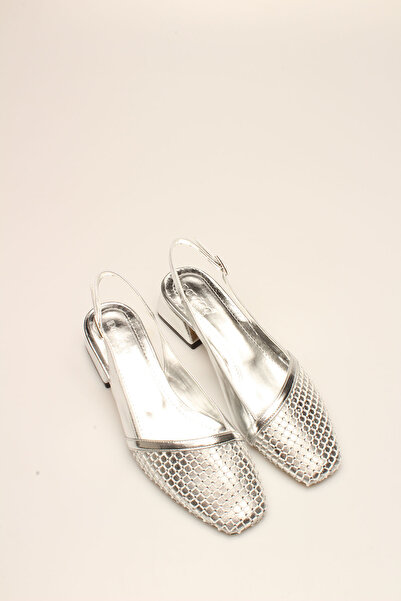 İDİL Silver Crinkle Stone Mesh Women's Heels