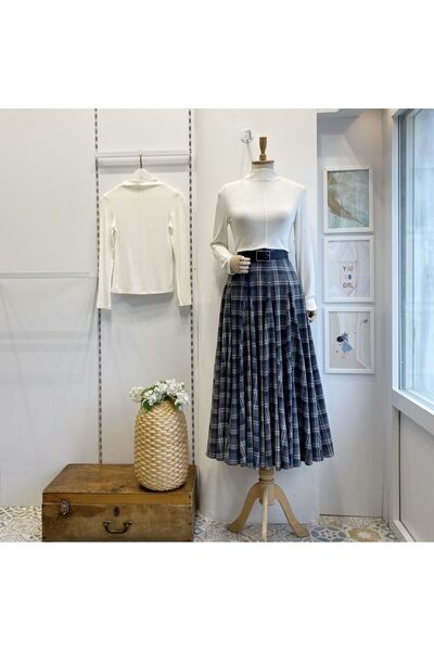 Faya Boutique Gri Ekoseli Melodie Etek