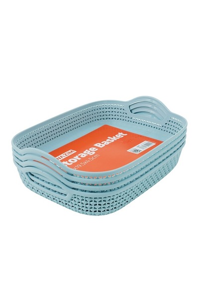 Lawazim طقم سلة فاكهة بلاستيكية مستطيلة من 4 قطع، 27×19.5×4.5 سم - صواني تقديم وتخزين