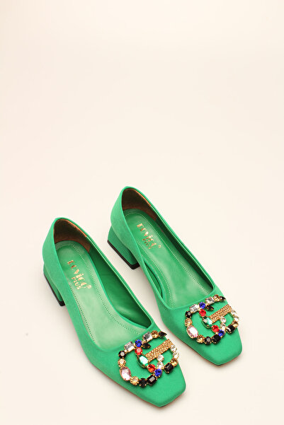 İDİL Green Satin Stone Women's Heels