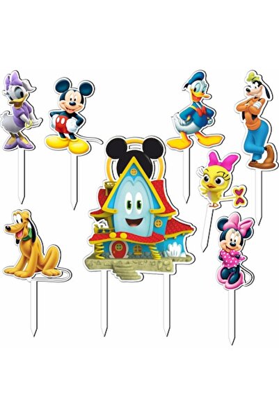 OEM Set 8 Toppere Tort Mickey Mouse & Prietenii, Lemn/MDF, Multicolor, 6-13cm