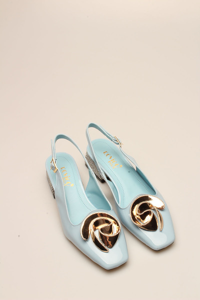 İDİL كعب نسائي من الجلد اللامع باللون الأزرق الفاتح