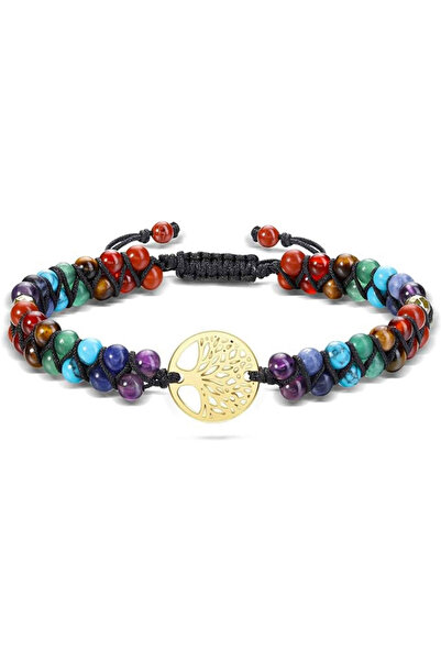 craftmystic Brățară vindecătoare cu 7 tipuri de pietre pentru cele 7 chakre din cristale Reiki Arborele Vieții