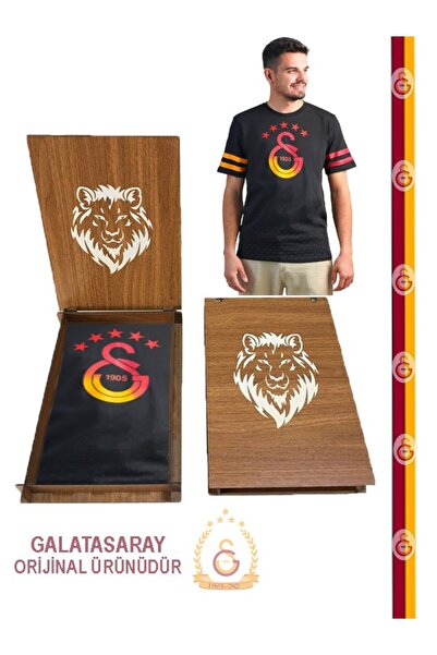 Galatasaray Original 5 Star Black T-Shirt with Gift Wooden Box