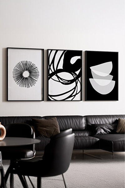 huhuli Ahşap Siyah Çerçeveli 3’lü Modern Tablo huhu241