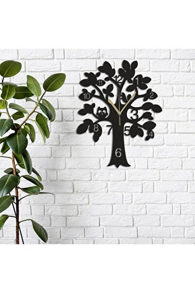 OEM Ceas de perete decorativ Copac cu Bufnita si Veverita din lemn MDF negru,...