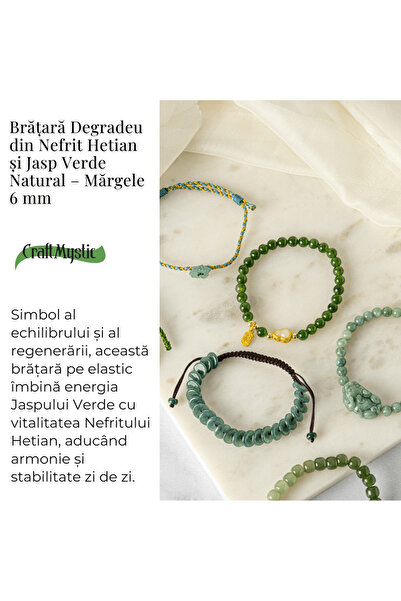 craftmystic green jasper and nephrid hetian elastic bracelet - balance and vitality