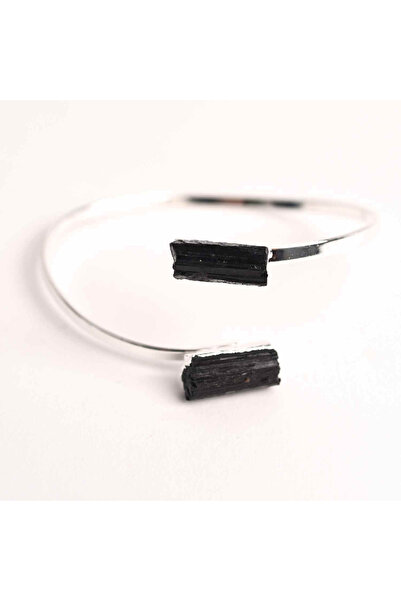 craftmystic Brățară din metal argintiu cu turmalină dublă, protecție și echilibru