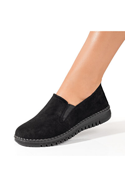 Modlet.ro Pantofi sport damă negri din piele întoarsă, cu talpă joasă și mate...