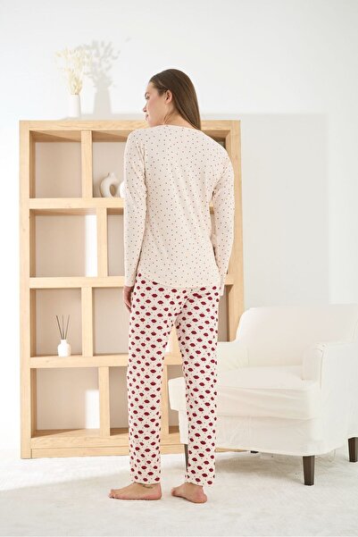 Temporium Women's Berlin Fabric Circular Neck Seasonal Long Sleeve Pajama Set