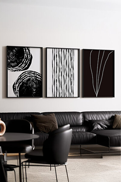 huhuli Ahşap Siyah Çerçeveli 3’lü Modern Tablo huhu240