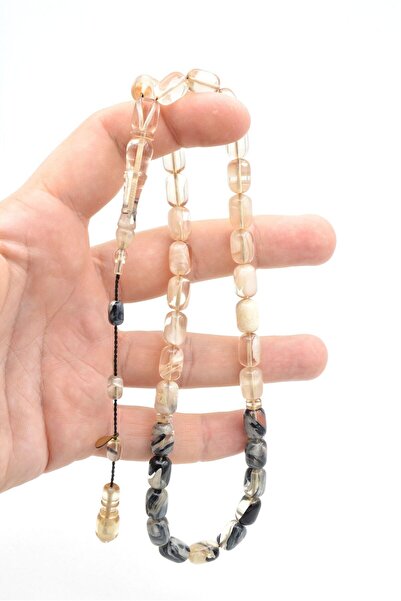Murty99 Hakan Turan Signed Capsule Cut Transparent Black Crimped Amber Prayer Beads