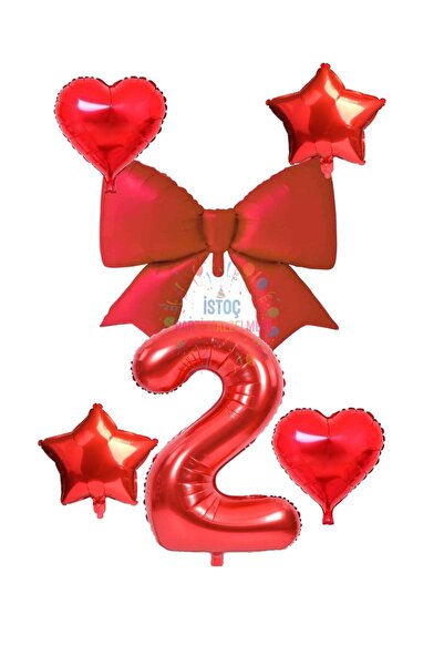 Generic Brand Red Color Heart Star Bow Number Foil Balloon Set Age 2