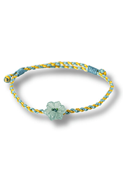 craftmystic Brățară reglabilă din șnur cu orhidee sculptată în jad albastru-apă Guatemala