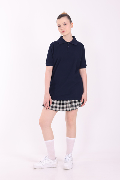 Re&Gi Rekor Σχολικό μπλουζάκι με λαιμόκοψη πόλο για ενήλικες, βασικό κοντομάνικο μπλουζάκι σχολικό 100% βαμβάκι S-2XL Navy Blue