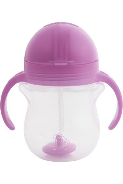 Munchkin Children's Training Cup with Click-Lock Lid and Weighted Straw - Pink/Purple, 7 Ounces, 2-Pack