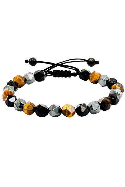 craftmystic Brățară cu triplă protecție lucrată manual din piatră fațetată - hematit, ochi de tigru și obsidian