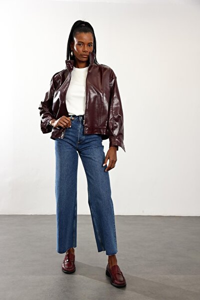 5in1Canpolat Burgundy Leather Bomber Jacket 0618