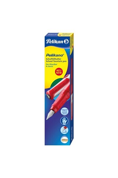 Herlitz Stilou Pelikano, peniță L pentru stângaci, mâner ergonomic, 1 cartuș albastru mare inclus, roșu