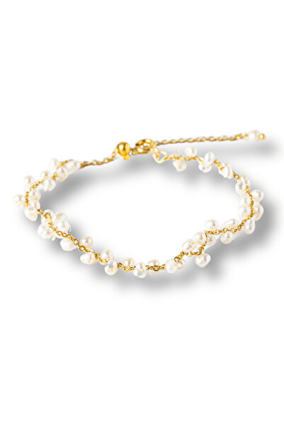 craftmystic Brățară reglabilă din perle de cultură și lanț de aur - simbol al feminității pure