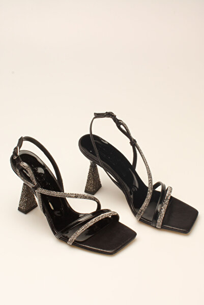 İDİL BLACK RUGAN STONE WOMEN'S HEELS