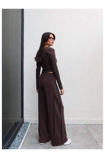 ESRAHELVACI Wide Leg Modal Pants with Side Pleat Detail