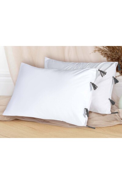 Storish Yastık Kılıfı Simple Püsküllü %100 Cotton 2'li Beyaz