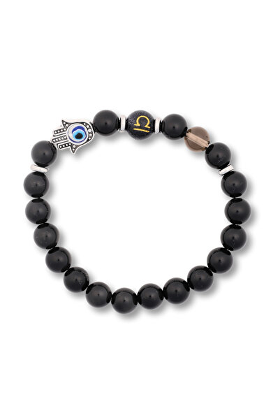 craftmystic Brățară pentru Zodieni cu Mărgele de Obsidian, Pandantiv Mâna Fatimei și Ochi „Rău”