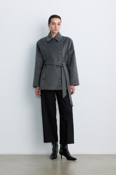 BE BLUE Grey Melange Medium Size Cardigan Coat