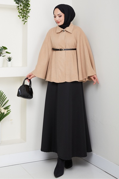 Bestenur Selas Kemerli Poncho 1626 - Stone