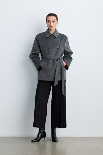 BE BLUE Grey Melange Medium Size Cardigan Coat