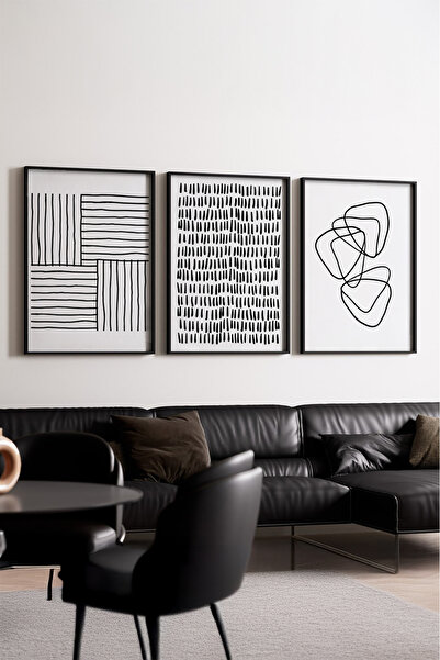 huhuli Ahşap Siyah Çerçeveli 3’lü Modern Tablo huhu239