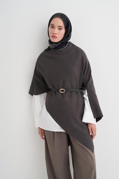 carell Ρόμπα Ασύμμετρο Πλεκτό Καπάκι Ανθρακίτη