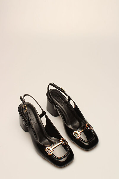 İDİL كعب نسائي بإبزيم من الجلد باللون الأسود