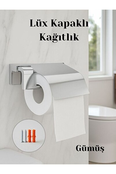 Badem10 Luxury Toilet Roll Holder with Chrome Silver Cover Screw-On Stainless Metal Wall Mounted Bathroom Paper Bracket