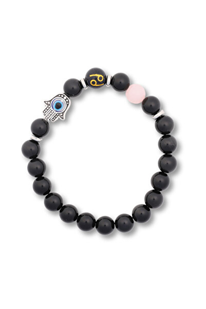 craftmystic Brățară pentru Zodieni cu Mărgele de Obsidian, Pandantiv Mâna Fatimei și Ochi „Rău”