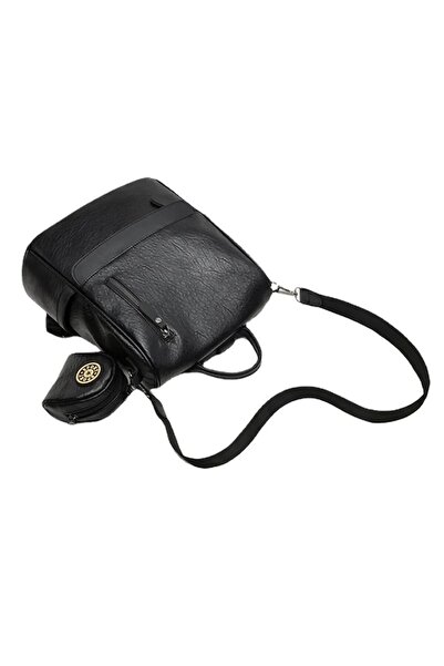 OEM Women's backpack, black, with wallet, 30x29x14cm