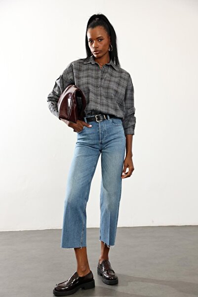 5in1Canpolat Γκρι καρό πουκάμισο ξυλοκόπο