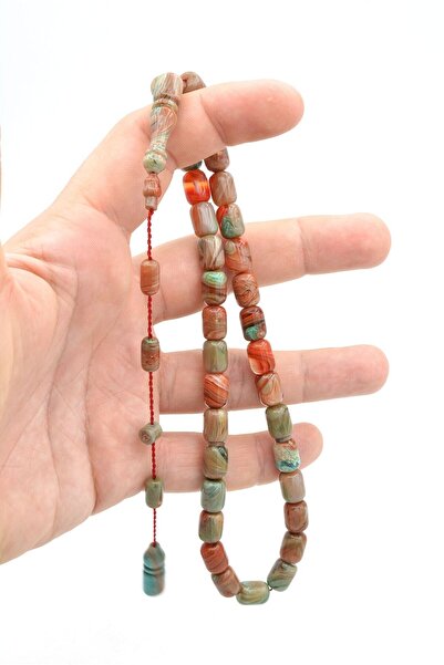 Murty99 Halil Demirkol Signed Capsule Cut Red Blue Crimped Amber Prayer Beads