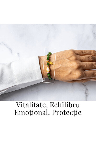 craftmystic green jasper and nephrid hetian elastic bracelet - balance and vitality