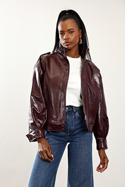 5in1Canpolat Burgundy Leather Bomber Jacket 0618
