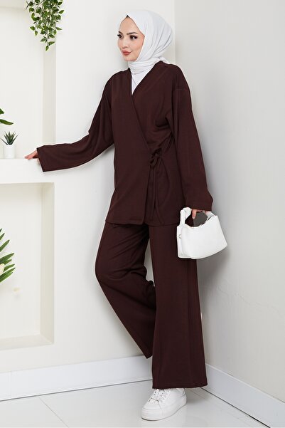 Bestenur Kimonolu Double Set 1623 - Bitter Brown