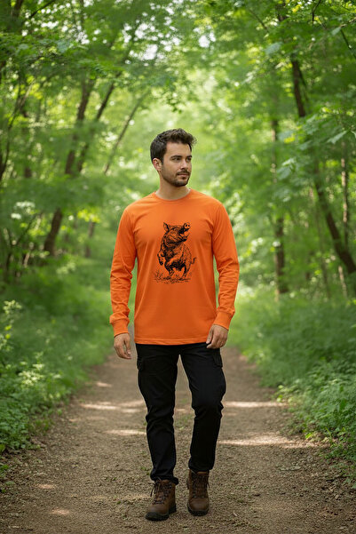 WİDİ Tricou cu mânecă lungă, cu decolteu rotund, cu imprimeu Hunting Hunter H...