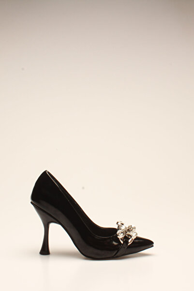İDİL Black Crinkled Patent Leather Women's Heels