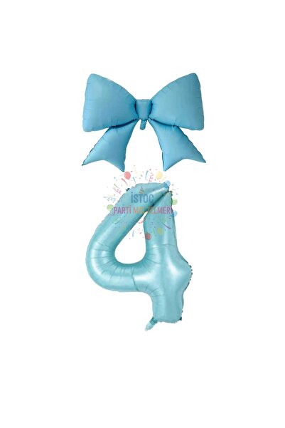 İSTOÇ PARTİ Blue Color Bow Number Foil Balloon Set Age 4