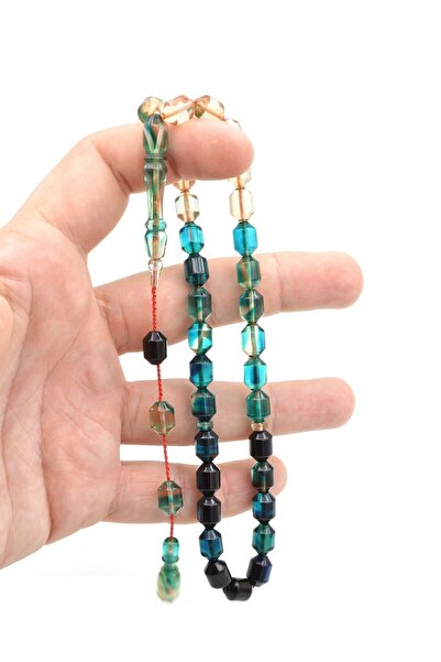 Murty99 Hakan Turan Handmade Pointed Capsule Cut Transparent Navy Blue Crimped Amber Prayer Beads