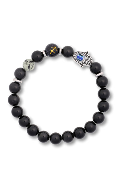 craftmystic Brățară pentru Zodieni cu Mărgele de Obsidian, Pandantiv Mâna Fatimei și Ochi „Rău”