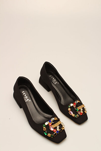 İDİL SİYAH SATEN TAŞLI KADIN TOPUKLU